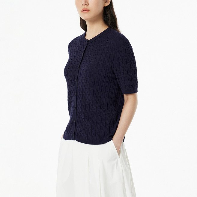 JAJU 女款麻花短袖開襟衫