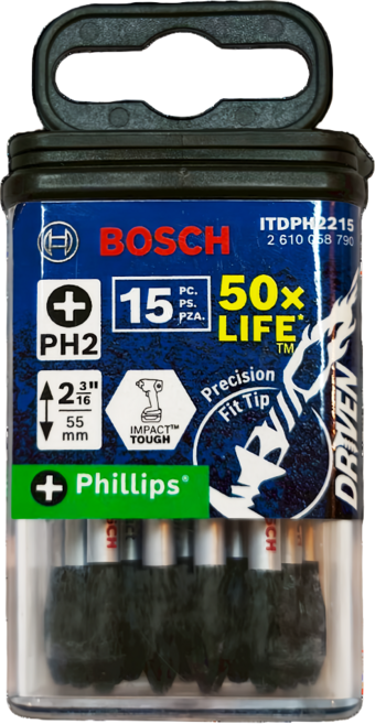 BOSCH 博世 台灣公司貨 PH2 50倍超高耐用起子頭 ITDPH2215 55mm 15支, 1套