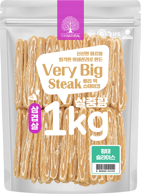 더내추럴 강아지 베리빅 삼겹살 스테이크 간식, 황태슬라이스, 1kg, 1개