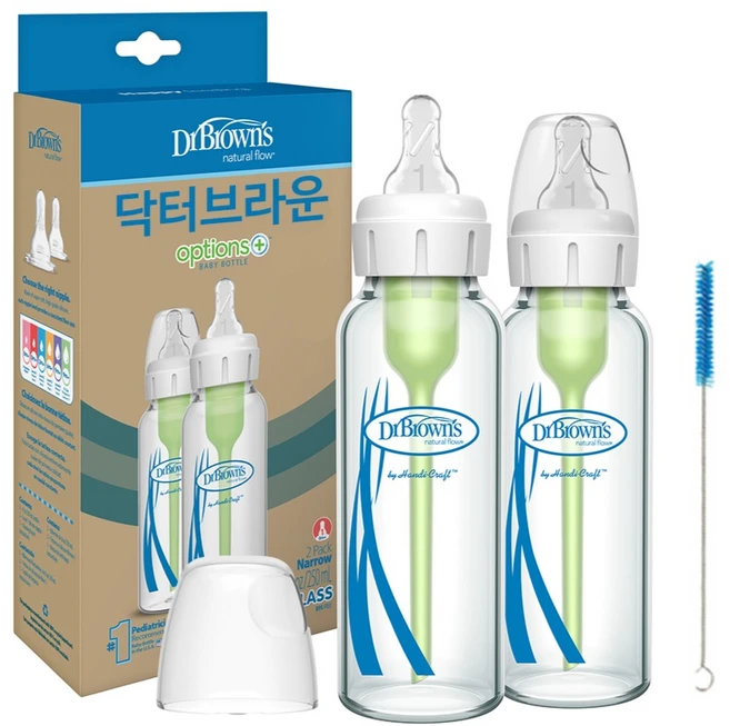 닥터브라운 내로우 유리젖병 2p, 투명, 250ml, 1개 - 쿠팡