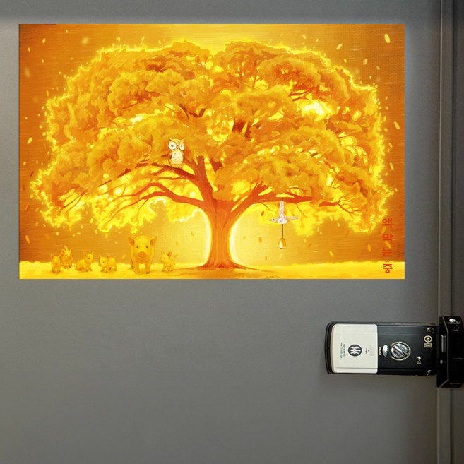 굿라이프 선물용 돈버는 금전수와 액막이 명태 그림 현관 액자, 황금돼지와부엉이