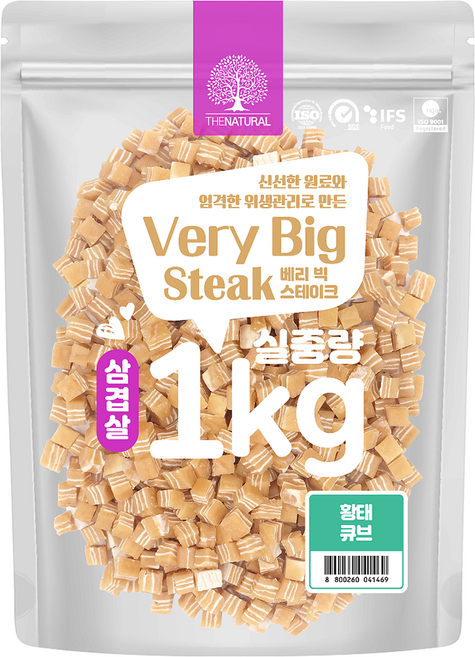 더내추럴 강아지 베리빅 삼겹살 스테이크 간식, 황태큐브, 1kg, 1개