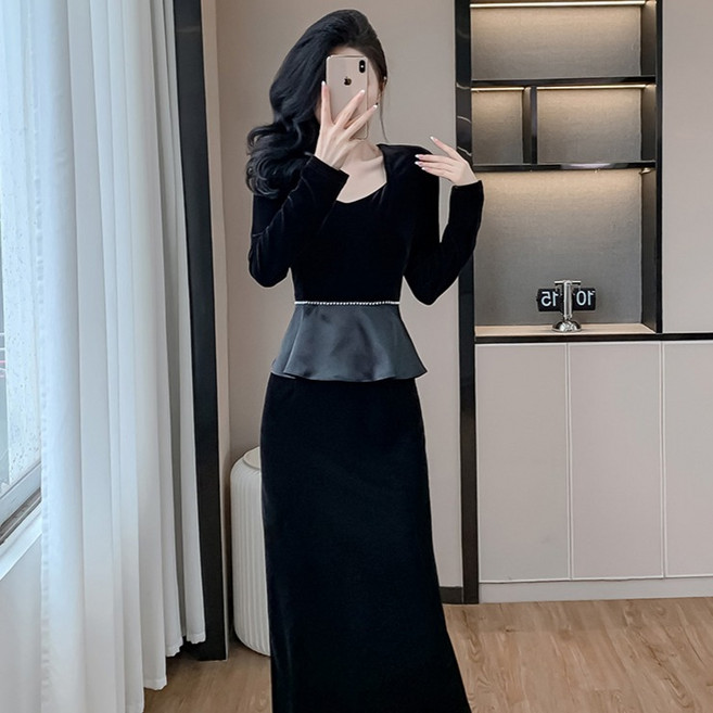 포플러앤씨 여성용 루빈 벨벳 롱 원피스 P25FOPS080620