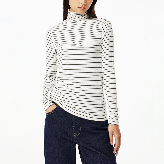 JAJU 여성용 소프트 립 터틀넥 티셔츠