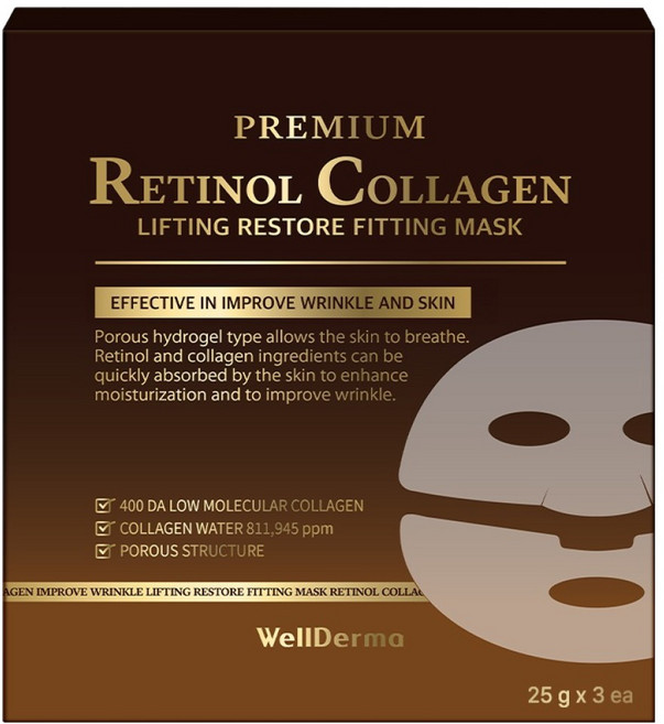 웰더마 프리미엄 레티놀 콜라겐 리프팅 리스토어 피팅 마스크팩 75g, 3개입, 1개