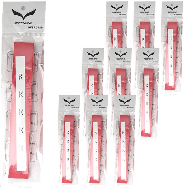 ASCENDING 오버그립 배드민턴라켓 그립 테이프, 레드, 10개