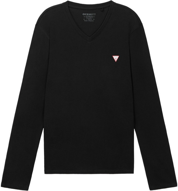 게스 남성용 오리지날 삼각로고 브이넥 긴팔 티셔츠 MO3K9002