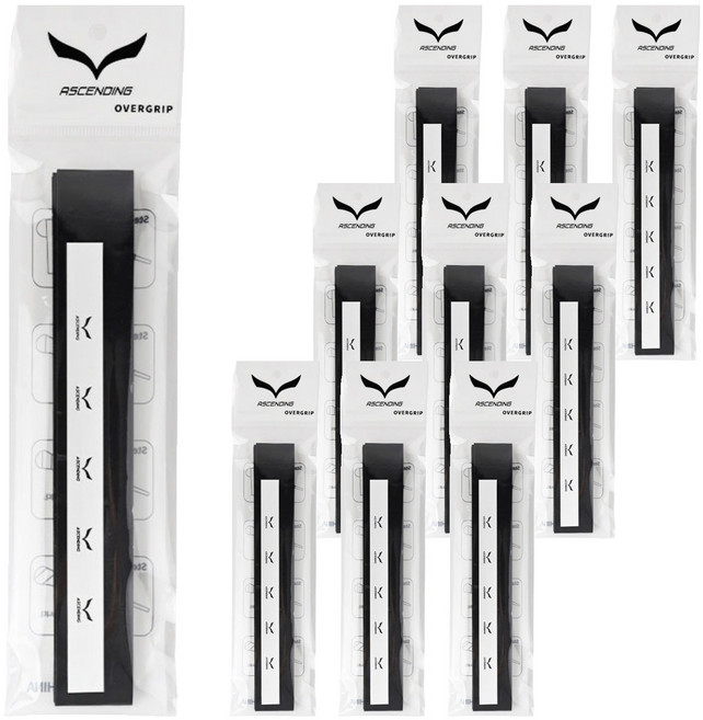 ASCENDING 오버그립 배드민턴라켓 그립 테이프, 블랙, 10개