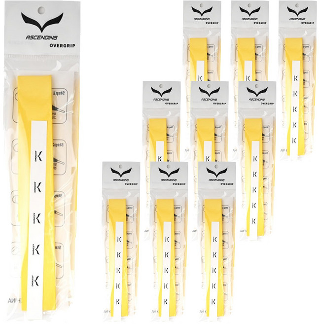 ASCENDING 오버그립 배드민턴라켓 그립 테이프, 옐로우, 10개