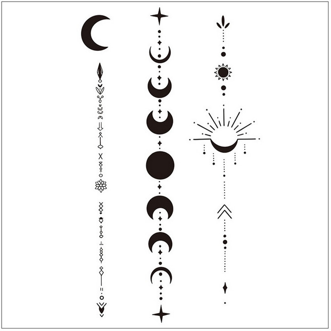 젤루나 반영구 레터링 달 태양 시크 패턴 헤나 문신 바디 타투 스티커, 1개, T-220-A타입