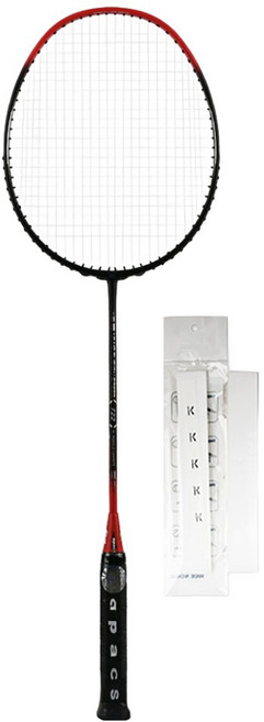 아펙스 722 초경량 풀카본 배드민턴라켓 블랙 레드 + 줄작업 화이트 + 케이스 랜덤발송 + 그립 화이트 세트, 1세트