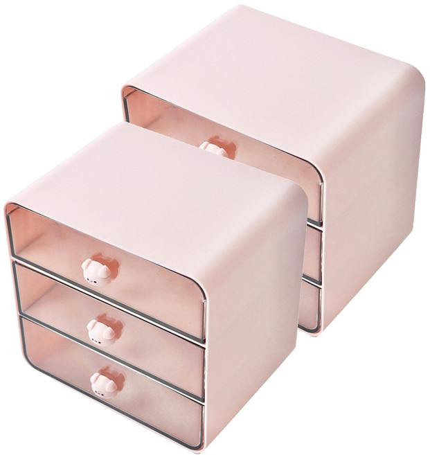 라라공방 책상 정리 소품 데스크 서랍 수납함 대형 2p, 핑크, 3단