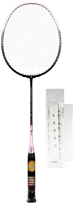 아펙스 722 초경량 풀카본 배드민턴라켓 블랙 라이트핑크 + 줄작업 화이트 + 케이스 랜덤발송 + 그립 화이트 세트, 1세트