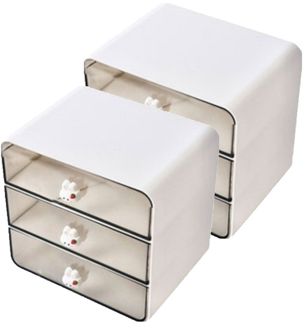 라라공방 책상 정리 소품 데스크 서랍 수납함 대형 2p, 화이트, 3단