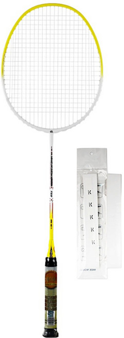 아펙스 722 초경량 풀카본 배드민턴라켓 화이트 옐로우 + 줄작업 화이트 + 케이스 랜덤발송 + 그립 화이트 세트, 1세트