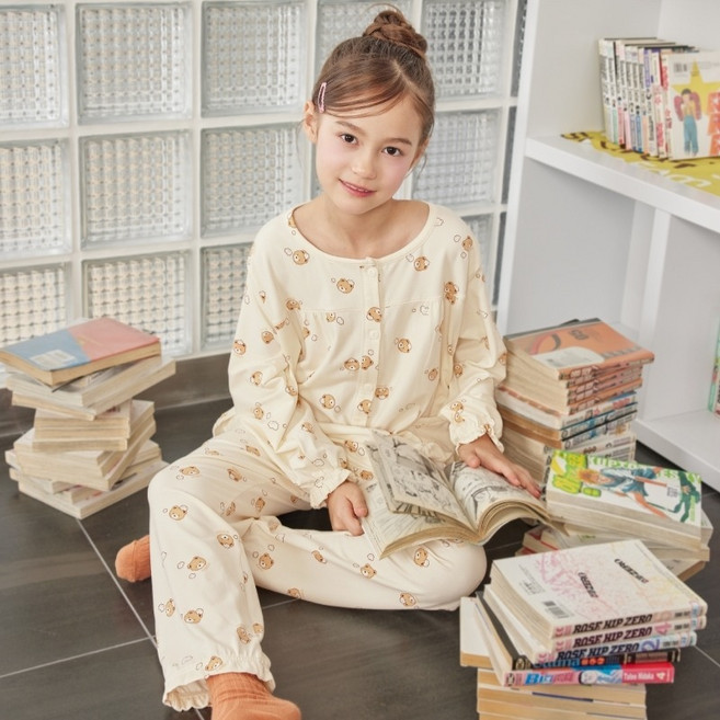 수아팜 크림베어 파자마 긴팔 상의 + 하의 세트