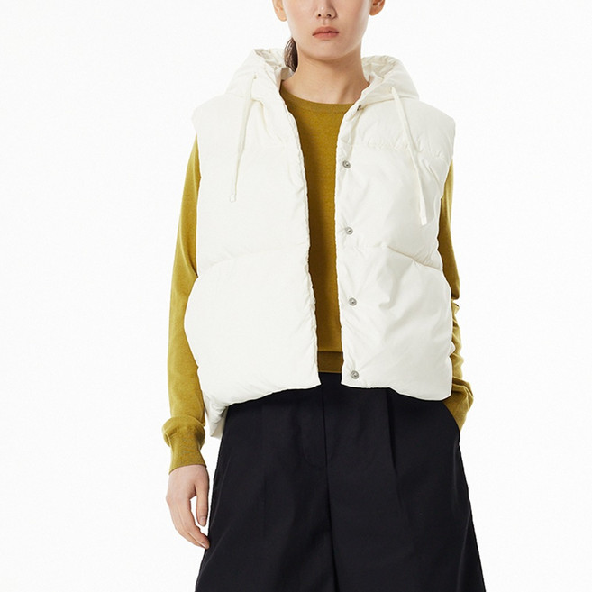 JAJU 여성용 미디엄 다운필 후드 베스트