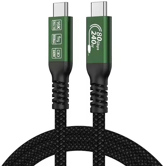 YTEK 80Gbps Thunderbolt 5 相容 USB4 v2.0 PD 240W Type-C 傳輸線, 1個, 50cm, 金屬綠
