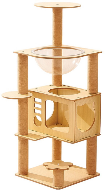 三隻喵 貓跳台多層爬架 全麻款, 1個, 原木色