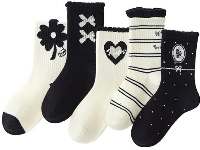 아이뿜 블랙 리본 하트 양말 5켤레 세트 F176