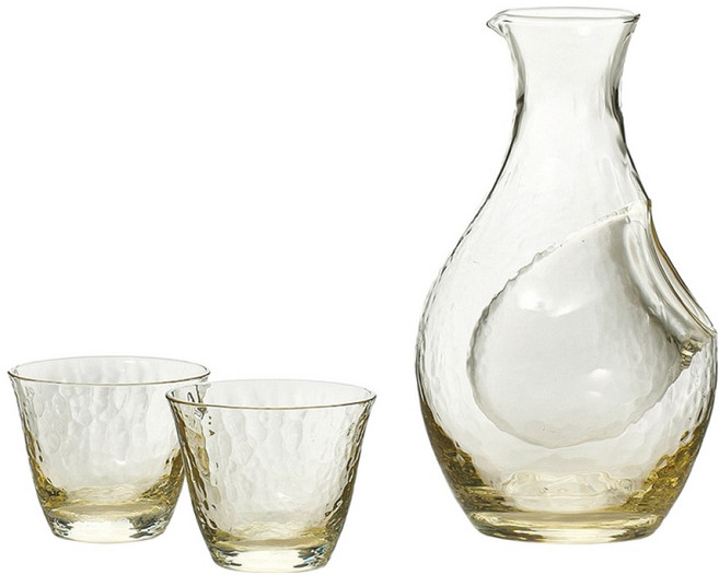 TOYO-SASAKI GLASS 東洋佐佐木 日本製葫蘆形日式清酒酒杯套組 透明琥珀, 1套, 清酒壺 + 杯子