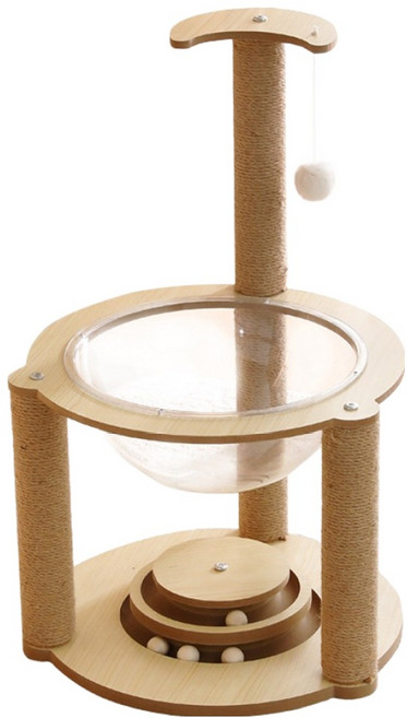 三隻喵貓跳台 轉盤爬架 3層, 1個, 原木色