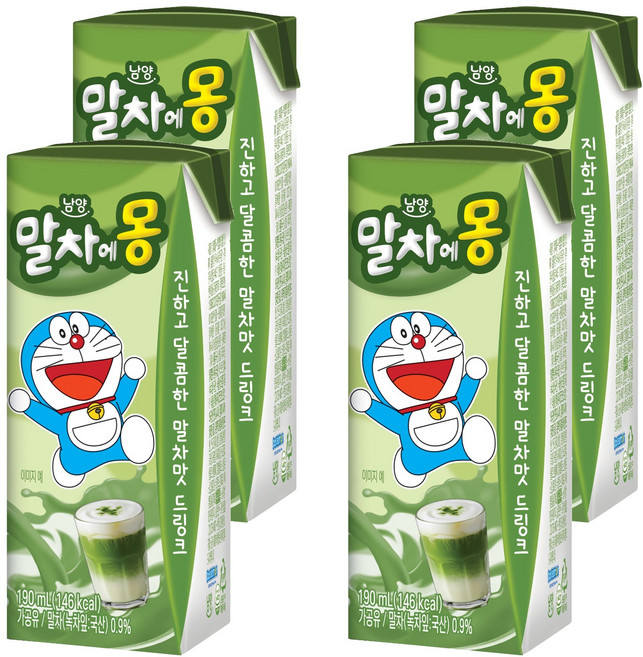 남양유업 말차에몽 우유, 190ml, 4개