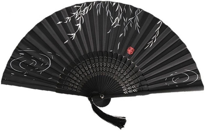 타이드코 고급스러운 접는 대나무 부채, 블랙, 1개