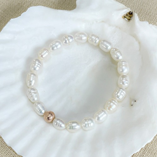 엘라주르 여성용 클래식 담수 진주 샌딩볼 밴딩 팔찌