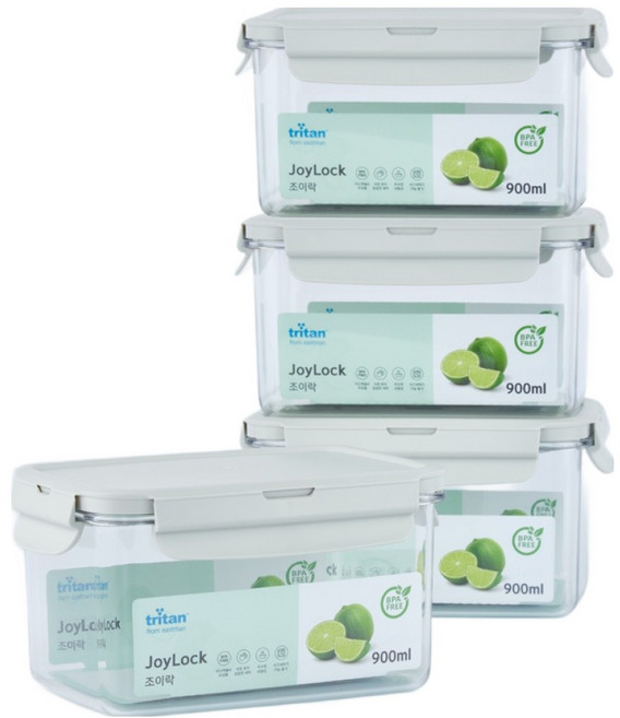 ecosense 조이락 트라이탄 밀폐용기 직사각, 4개, 900ml
