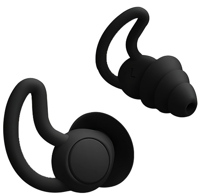 YUNMI 第8代頂級3層矽膠防噪耳塞/睡眠靜音耳塞 雙頻防噪音 黑色, 1組, 2個裝