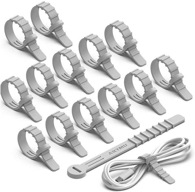 아트뮤 선 정리용 실리콘 케이블 타이 라지 그레이, 15개