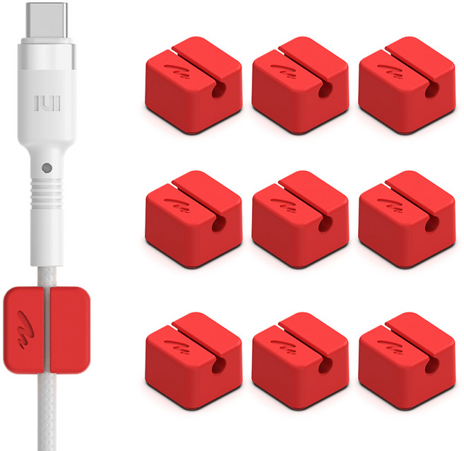 아트뮤 실리콘 케이블 선 정리 고정 홀더 1구 레드, 10개