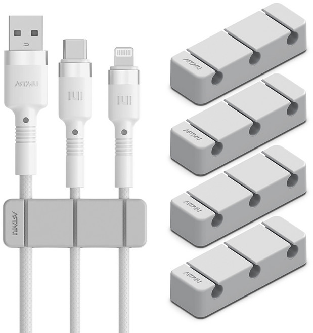 아트뮤 실리콘 케이블 선 정리 고정 홀더 3구 그레이, 5개