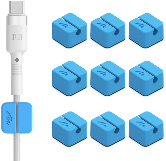 아트뮤 실리콘 케이블 선 정리 고정 홀더 1구 블루, 10개