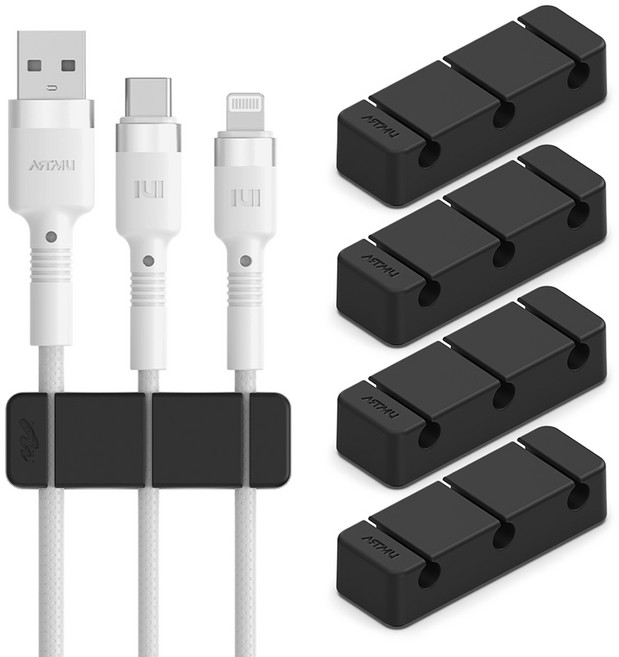 아트뮤 실리콘 케이블 선 정리 고정 홀더 3구 블랙, 5개