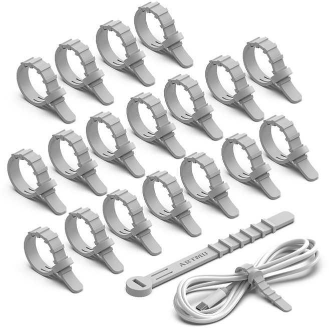 아트뮤 선 정리용 실리콘 케이블 타이 일반 그레이, 20개