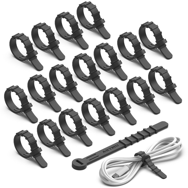 아트뮤 선 정리용 실리콘 케이블 타이 일반 블랙, 20개