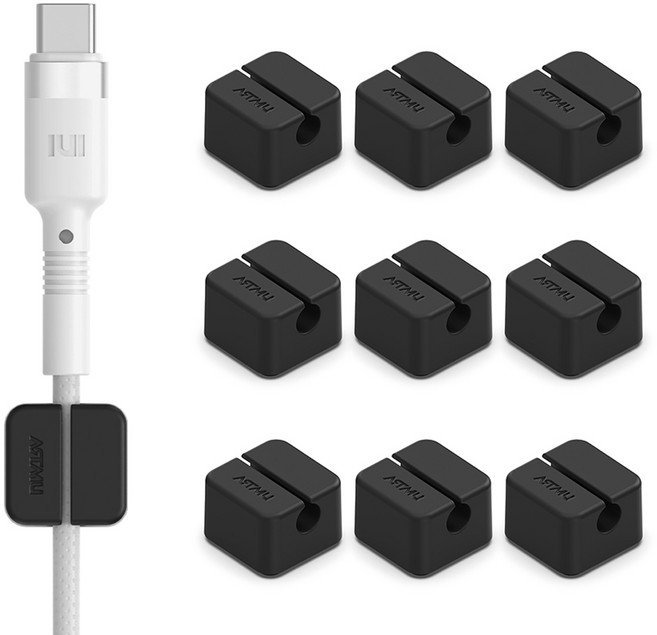 아트뮤 실리콘 케이블 선 정리 고정 홀더 1구 블랙, 10개