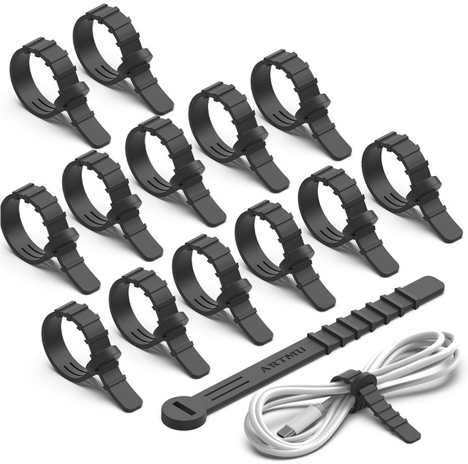 아트뮤 선 정리용 실리콘 케이블 타이 라지 블랙, 15개