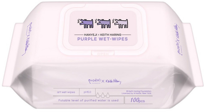 키스해링 한예지 퍼플 물티슈 캡형, 38g, 100매, 1개