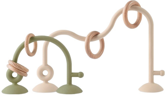 LittleLife 실리콘 커브 앤 링 + 우드 흡착 딸랑이 2종 세트, A(베이지 L, 올리브 S), 1세트