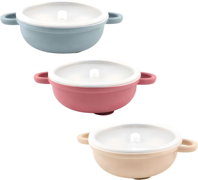 不鏽鋼碗 附蓋子 3件組, 藍色 + 粉色 + 米色, 1套