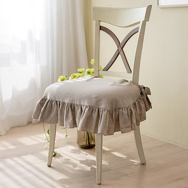 TIERRA 린넨코튼 러플 방석 커버, 베이지, 1개