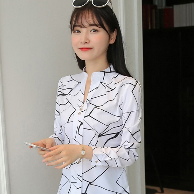 DMELD 女款立領印花襯衫