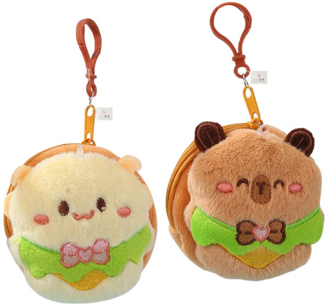 아이끌레 애니멀 캐릭터 봉제인형 동전지갑 키링 2종 세트, 옐로우, 브라운, 1세트, 10cm