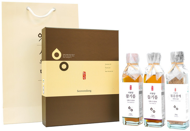 서원당 참기름 들기름 볶음참깨 담 1호 선물세트 + 쇼핑백, 1세트