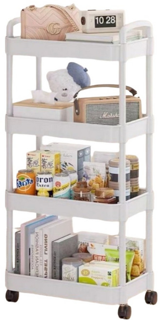 겜사 다용도 수납 선반 트롤리, 화이트, 4단