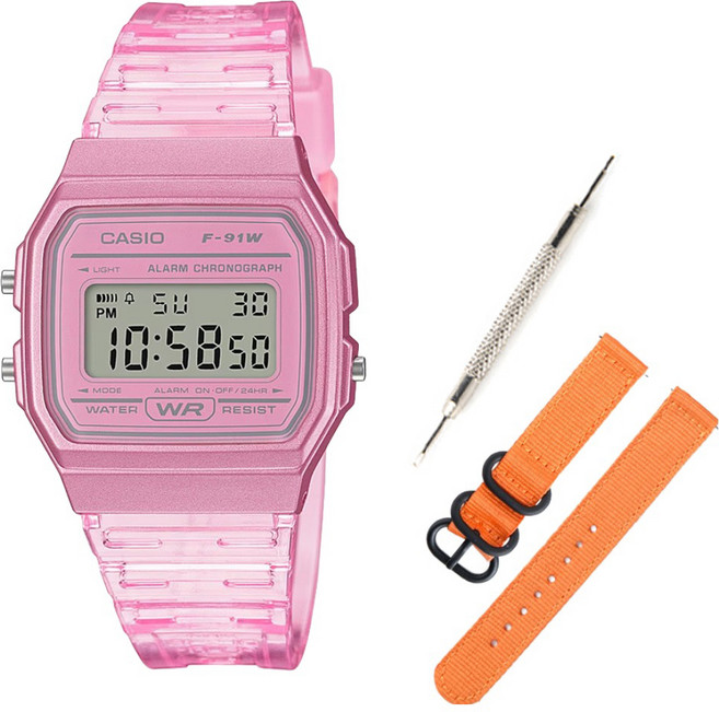 CASIO 卡西歐 數位電子錶 F-91WS-4D + NATO錶帶 + 工具組