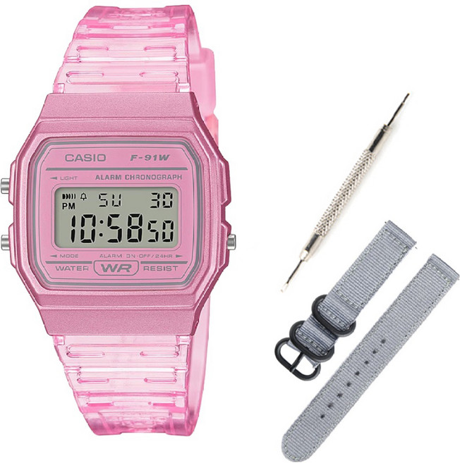 카시오 디지털 전자시계 F-91WS-4D + 나토밴드 + 공구 세트